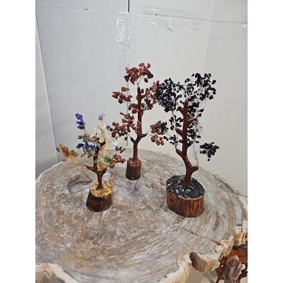 Other - 3 Pcs 300 Carnelian+Amet hyst+Crystal Gemstones Golden Branches Bonsai Tree